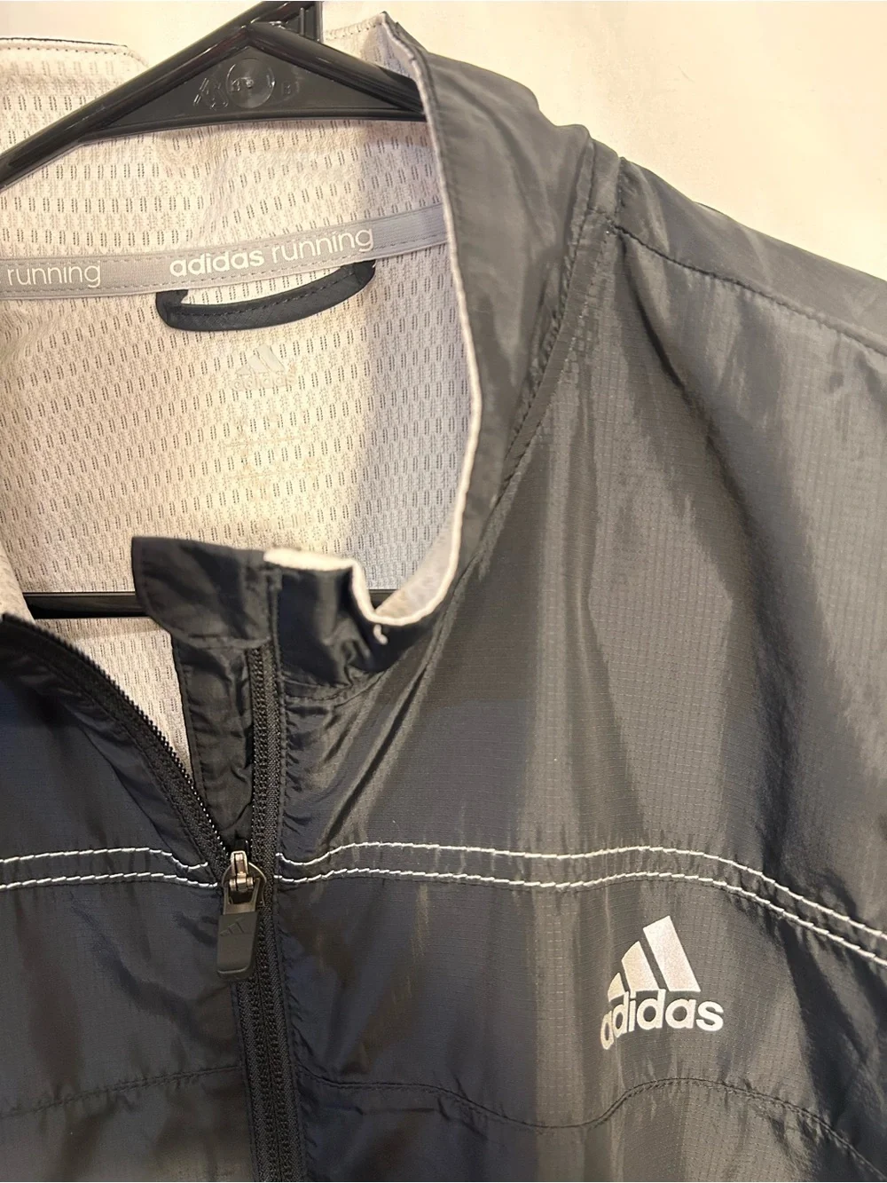 adidas Black Windbreaker Jacket with White Stripe Accents